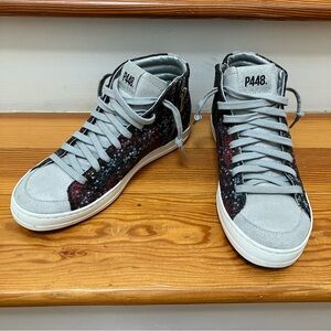 P448 Plaid Skate High Top Sneakers Anthropologie Italy Silver size 37 7